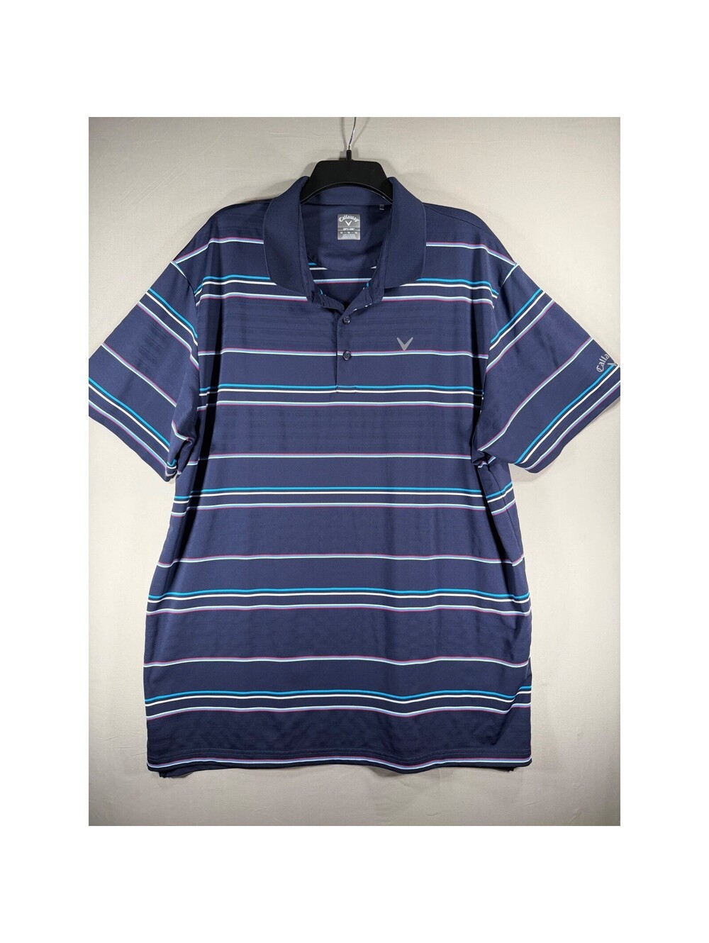 Callaway Opti-Dri Mens 1X Polo Shirt Navy Blue Striped Golf Performance SU28632